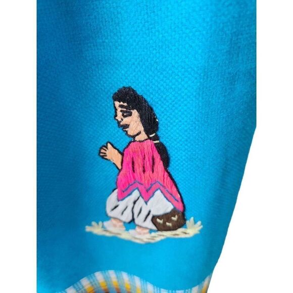 Vintage 90s Embroidered Indian Blanket Maxi Dress M Vibrant Blue Boho - Picture 3 of 8